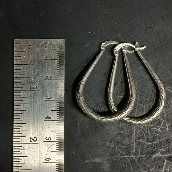 Silvertone teardrop hoop pierced earrings large - Picture 2 of 4